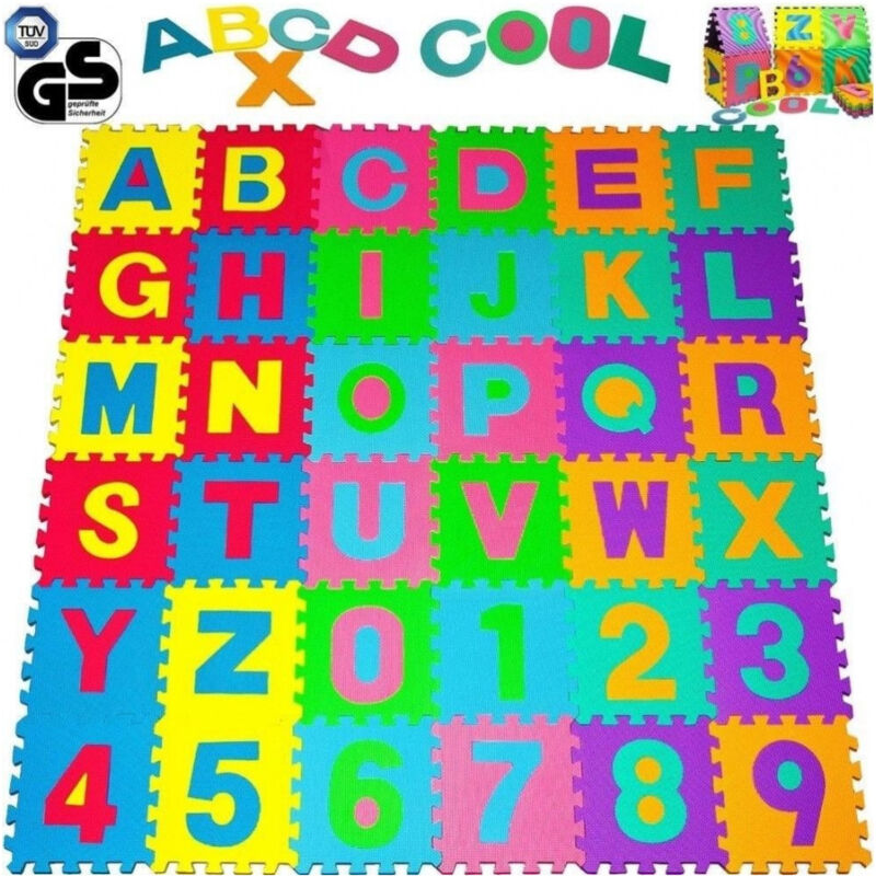 foto del prodotto trade shop traesio tappeto puzzle per bambini set 9 x 9 cm gioco tappetino lettere numeri gomma eva 