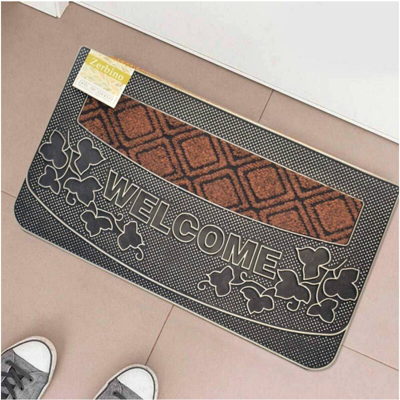 foto del prodotto trade shop traesio tappeto zerbino welcome piante 45x75cm in gomma e fibra cocco 4 colori ingresso 