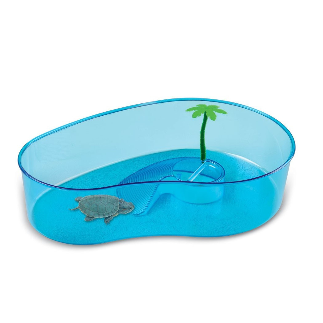 foto del prodotto trade shop traesio tartarughiera classica per tartarughe d acqua con palma 40 x 27,5 x h 9,5 cm 