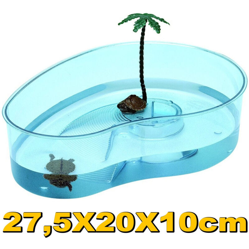 foto del prodotto trade shop traesio tartarughiera trasparente con palma 27,5x20x10cm acquario vasca per tartarughe 
