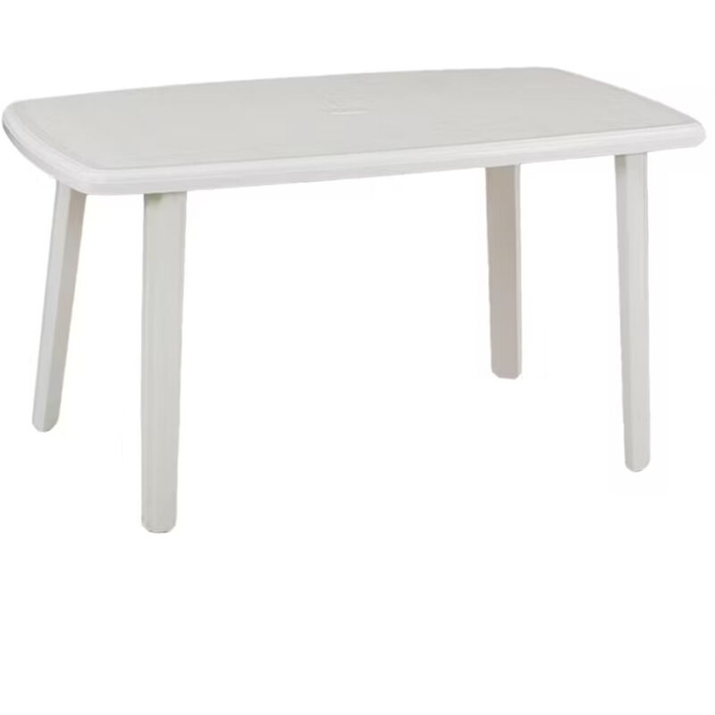 foto del prodotto trade shop traesio - tavolo esterno bianco 140x90cm plastica resistente per patio giardino terrazza 002398 -