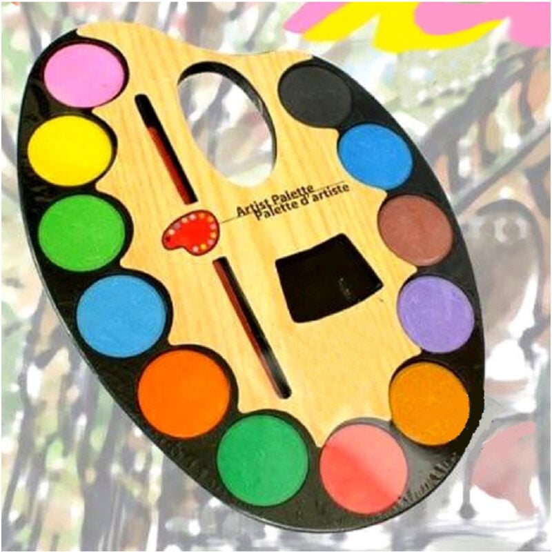 foto del prodotto trade shop traesio tavolozza per pittura acquerelli pennelli scuola hobby set acquerelli 12 colori 