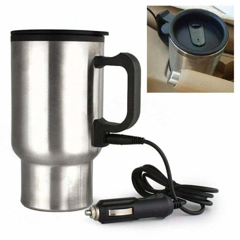 foto del prodotto trade shop traesio tazza bollitore 400ml elettrico 12v auto camper acciaio inox presa accendisigari 