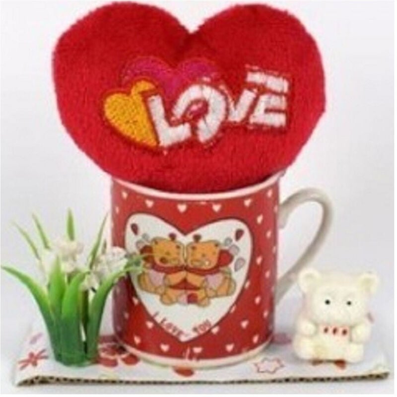 foto del prodotto trade shop traesio - tazzina con cuore love peluche idea regalo san valentino 10.5x11x5cm confezione -