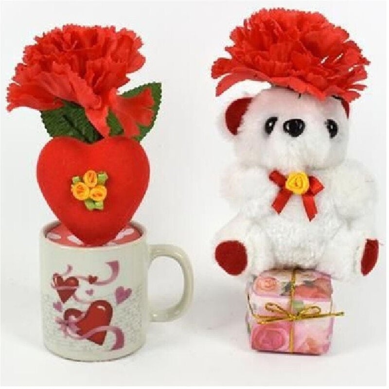 foto del prodotto trade shop traesio - tazzina con peluche orsetto idea regalo san valentino con fiori cuore confezione -