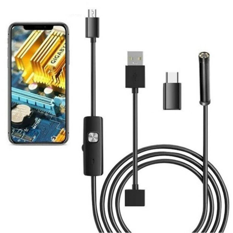 foto del prodotto trade shop traesio telecamera endoscopica 10 mt type c usb mini usb f flessibile impermeabile 6 led 