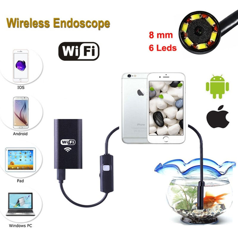 foto del prodotto trade shop traesio telecamera endoscopica per ispezione wifi per smartphone 6 led mt ip67 5 mt 