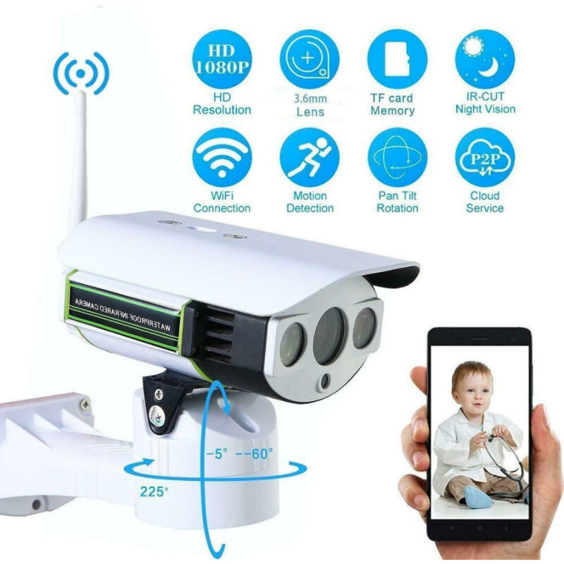 foto del prodotto trade shop traesio telecamera esterna ip camera hd 1080p wireless led ir lan motorizzata wifi rete 