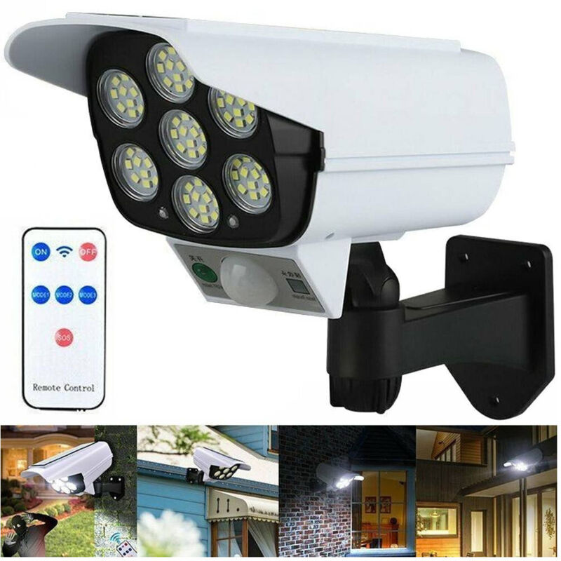 foto del prodotto trade shop traesio - telecamera finta pannello solare con sensore di movimento 77 led faretto luce -