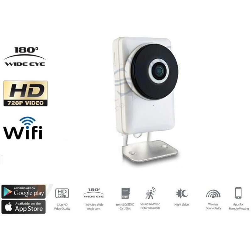 foto del prodotto trade shop traesio telecamera ip cam 1 mpx 720p wireless wifi registra micro sd wide eye 180 gradi 