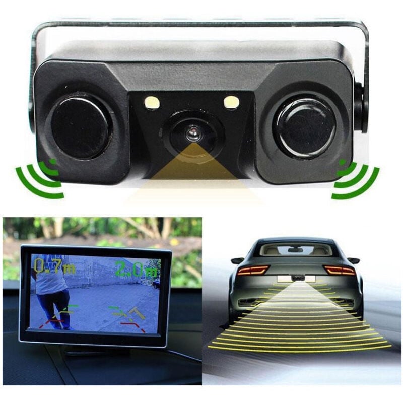 foto del prodotto trade shop traesio - telecamera retromarcia con sensore di parcheggio 2 led angolo 170 notturna -