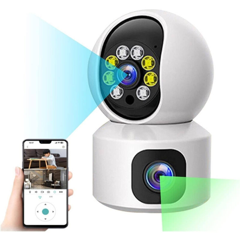 foto del prodotto trade shop traesio telecamera wi fi doppia videocamera di sorveglianza motorizzata 360 ip44 app 
