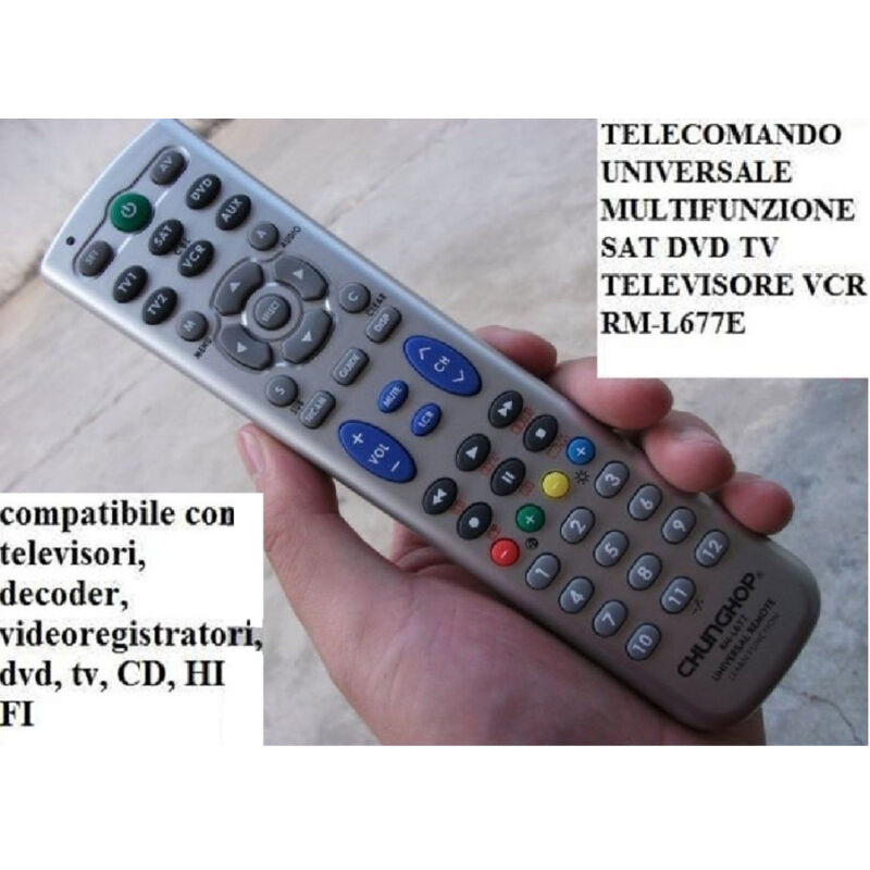 foto del prodotto trade shop traesio telecomando universale 6in1 per televisore tv dvb t digitale terrestre sat l677e 