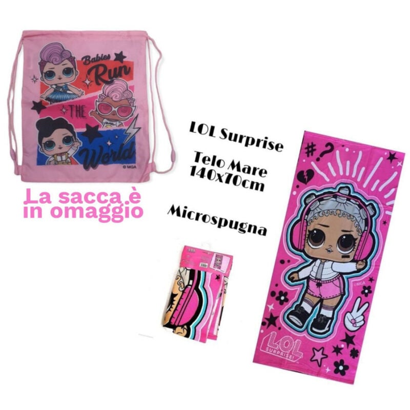 foto del prodotto trade shop traesio telo mare in cotone 140x70 asciugamano mare lol surprise sacca in omaggio 