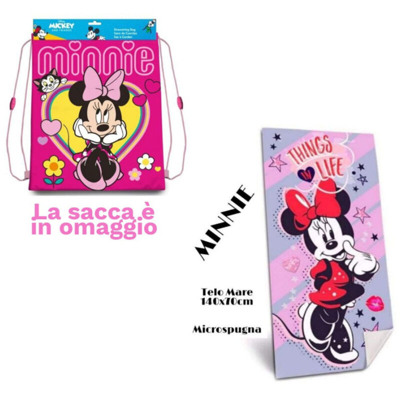 foto del prodotto trade shop traesio telo mare in cotone 140x70 asciugamano mare minnie mouse sacca in omaggio 