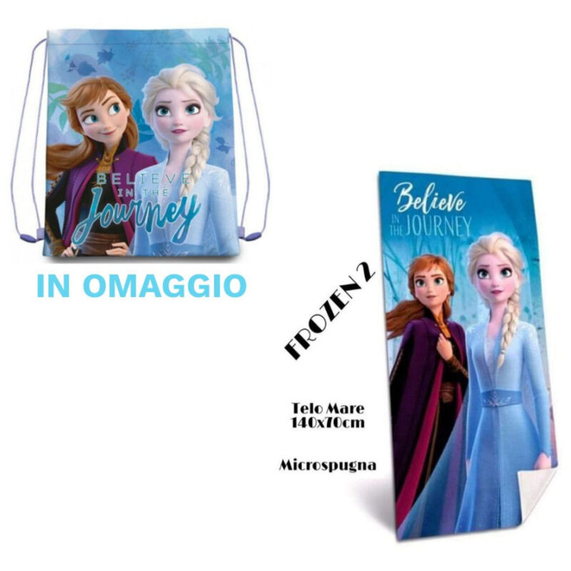foto del prodotto trade shop traesio telo mare in cotone frozen 2 sacca in omaggio asciugamano per mare piscina 