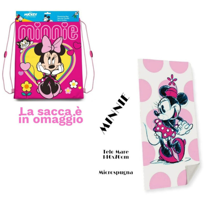 foto del prodotto trade shop traesio telo mare in cotone minnie mouse sacca in omaggio asciugamano per mare piscina 
