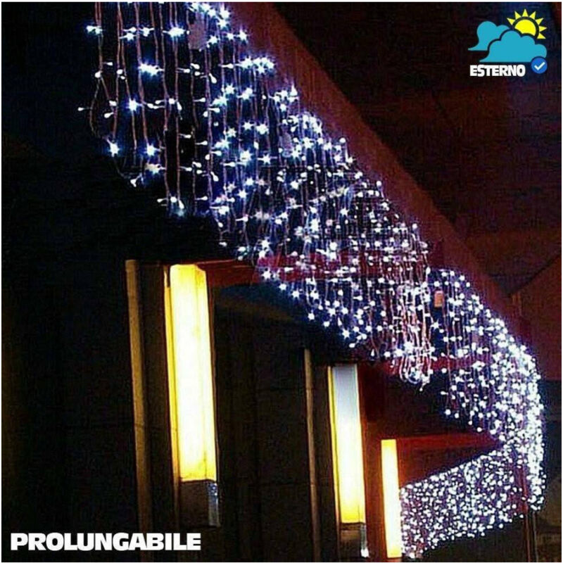 foto del prodotto trade shop traesio tenda cascata luminosa bianco freddo 250 x 75 cm prolungabile fino a 50mt 126led 