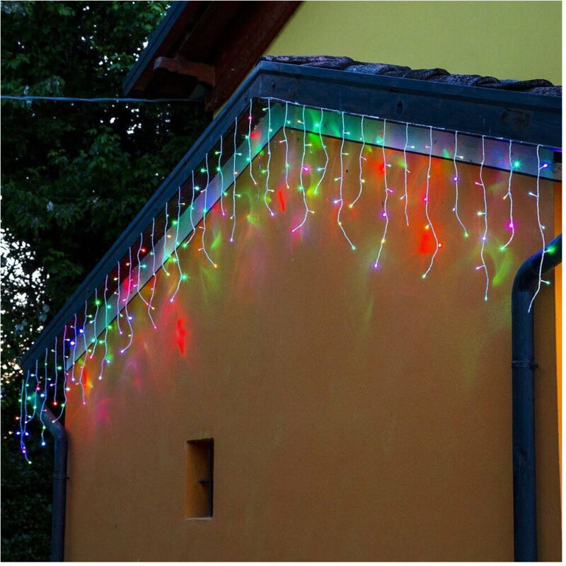 foto del prodotto trade shop traesio tenda catena luminosa esterno rgb multicolore luci natale 100led prolungabile 3mt 