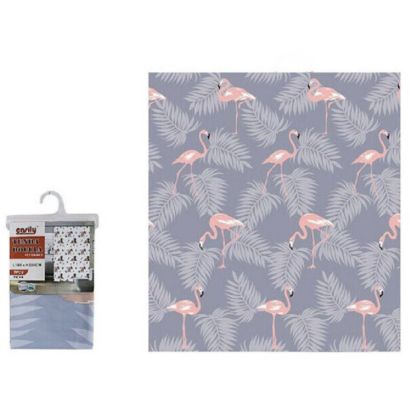 foto del prodotto trade shop traesio tenda doccia impermeabile tessuto pvc 12 ganci in plastica fenicotteri 180x200cm 