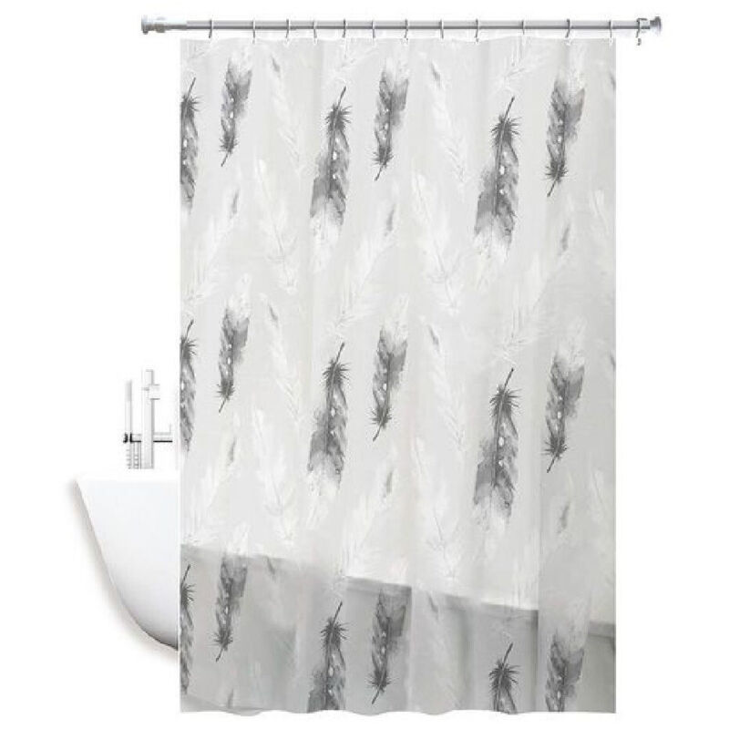 foto del prodotto trade shop traesio tenda doccia impermeabile tessuto pvc 12 ganci in plastica piume 180x220cm 69509 