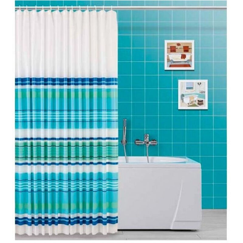 foto del prodotto trade shop traesio tenda doccia in vinile con ganci impermeabile 180 x 200 cm azzurro verde 