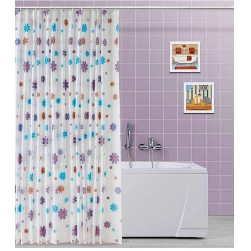 foto del prodotto trade shop traesio tenda doccia in vinile con ganci impermeabile 180 x 200 cm con fiori 