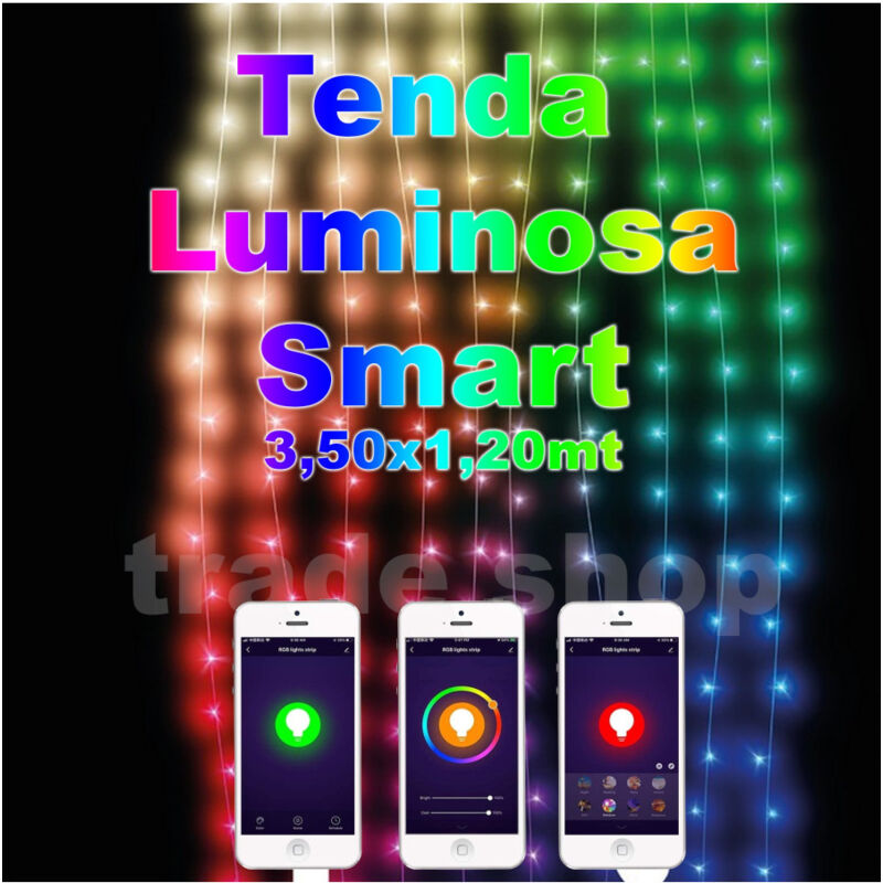 foto del prodotto trade shop traesio tenda luminosa con controllo remote smart con app 288 luci a led rgb 3,50x1,20mt 