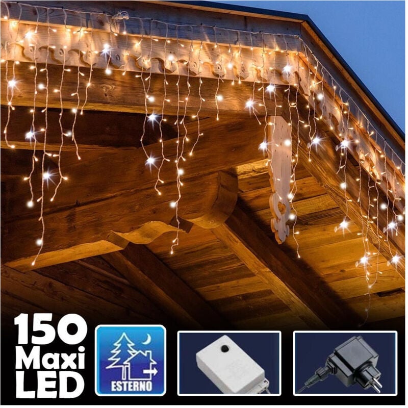 foto del prodotto trade shop traesio tenda luminosa natalizia 150 led con flash bianco caldo 3mt esterno prolungabile 