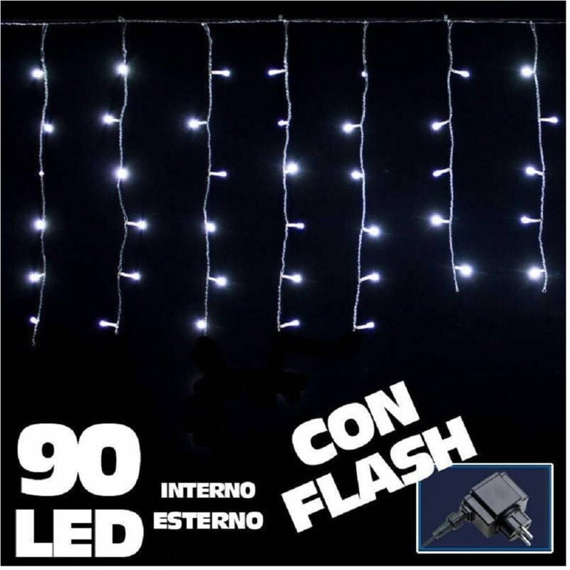 foto del prodotto trade shop traesio tenda luminosa natalizia 90 led luce bianco freddo 3 metri esterno luci cavo 5mt 