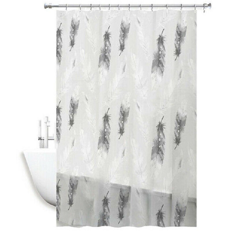 foto del prodotto trade shop traesio tenda per doccia impermeabile tessuto pvc 12 ganci in plastica piume 180x200cm 