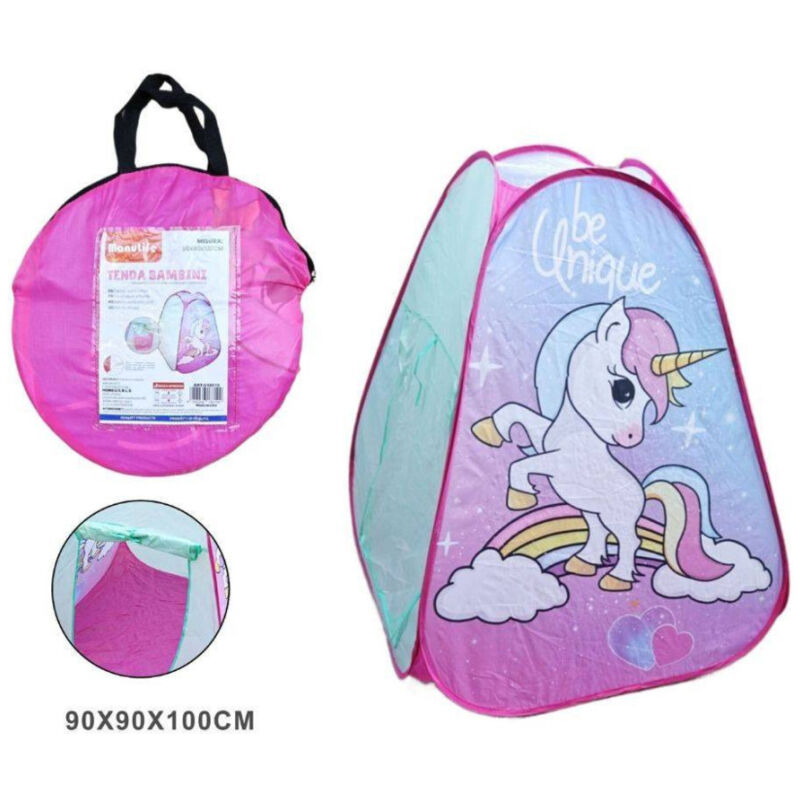 foto del prodotto trade shop traesio tenda ripiegabile rosa unicorno capanna bambini arredo cameretta 90x90x100 cm 