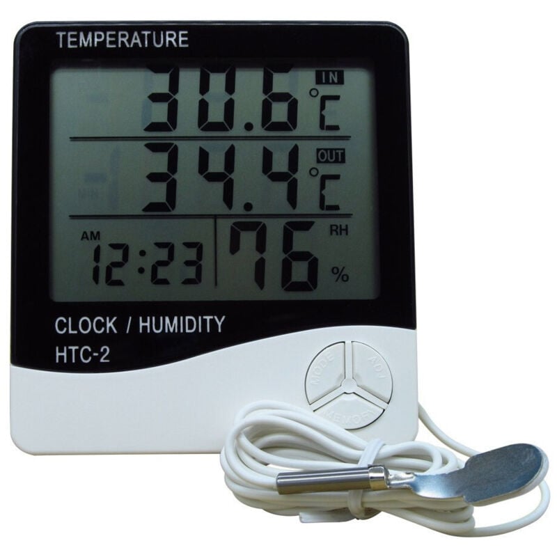 foto del prodotto trade shop traesio - termometro igrometro digitale temperatura umidita' ora data casa htc-2 con sonda -