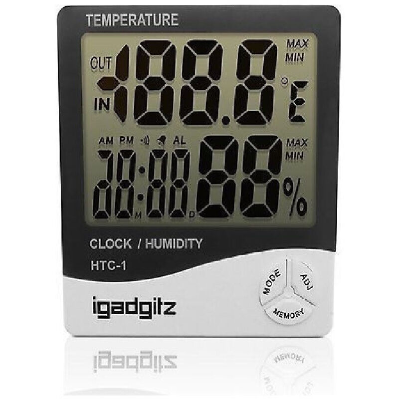 foto del prodotto trade shop traesio - termometro igrometro htc1 da interno digitale temperatura umidita' ora data casa -