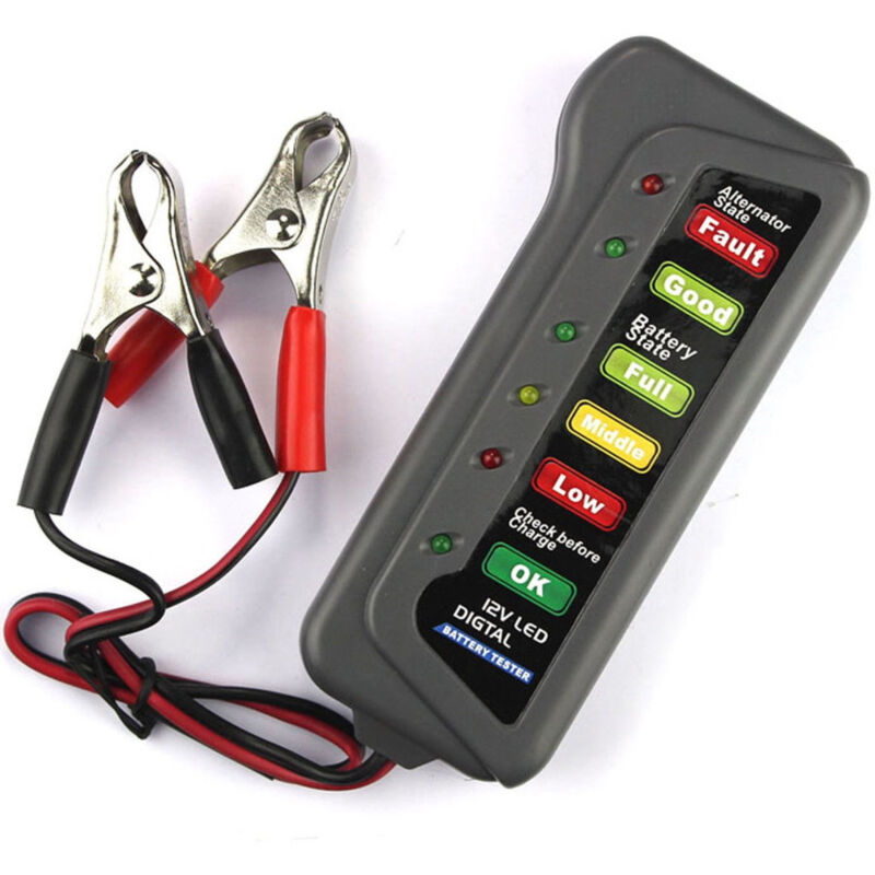 foto del prodotto trade shop traesio tester digitale per verifica controllo batteria alternatore auto moto 12v 6 led 