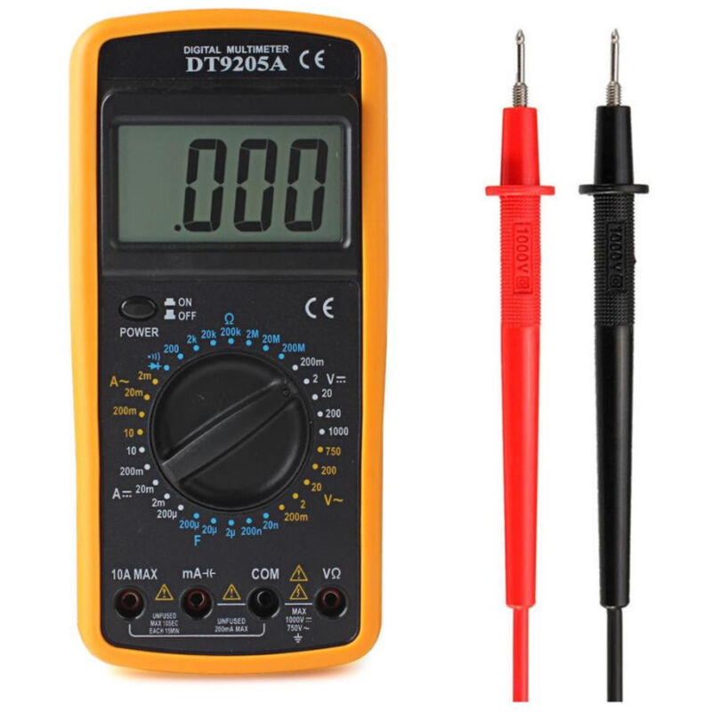 foto del prodotto trade shop traesio tester multimeter multimetro digitale pro tester professionale con cavi dt9205a 