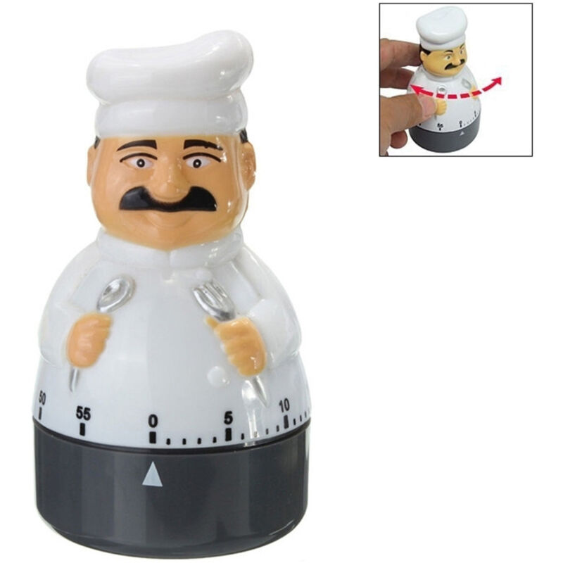 foto del prodotto trade shop traesio timer analogico cuoco chef 55 minuti orologio da cucina retro allarme sonoro 