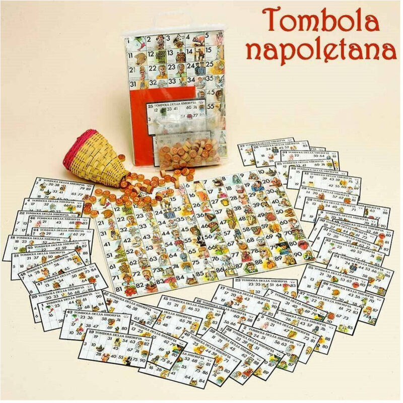foto del prodotto trade shop traesio - tombola napoletana con cartelle smorfia classica natale capodanno gioco numeri -