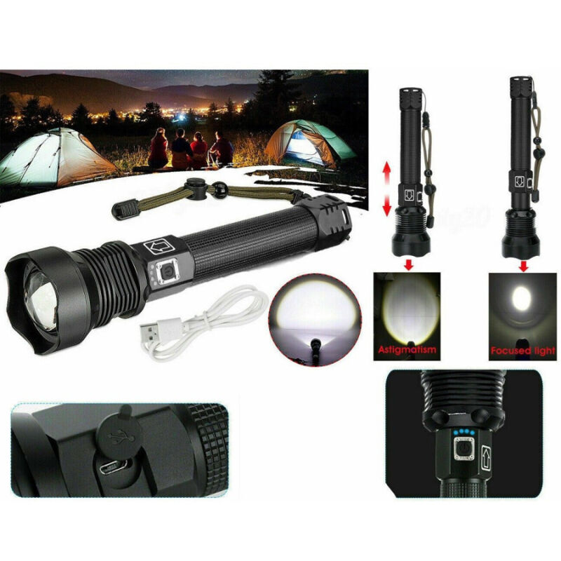 foto del prodotto trade shop traesio torcia 258000w tattica militare led t6 ricaricabile zoom doppia batteria p516 p70 