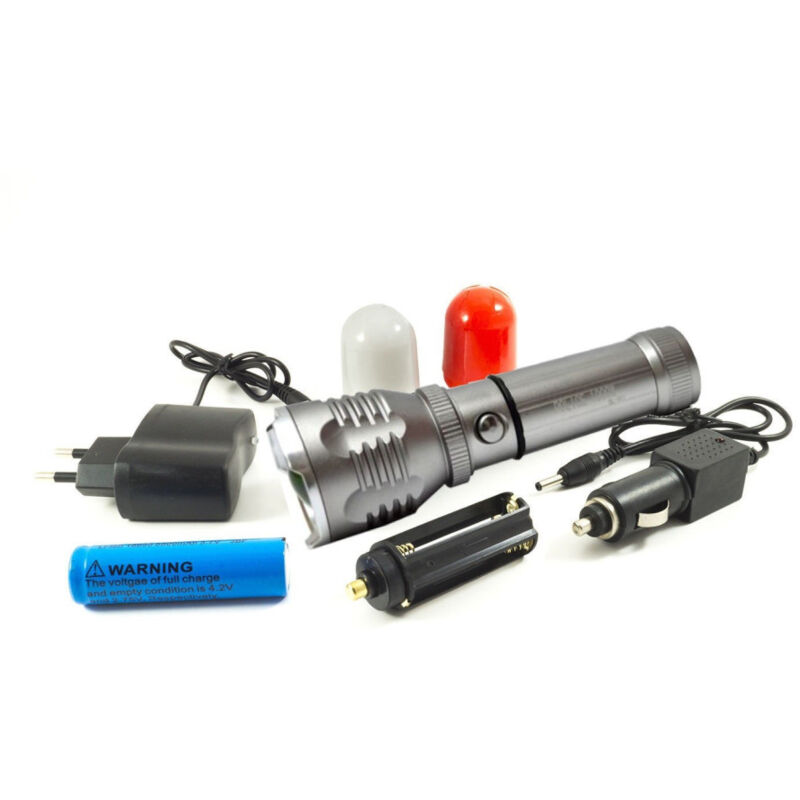 foto del prodotto trade shop traesio torcia lampada led 3w ricaricabile zoom flash luce strobo 2 diffusori bl 901 