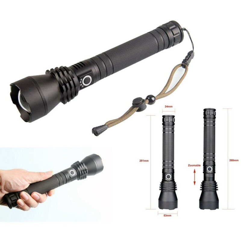 foto del prodotto trade shop traesio torcia lampada led cree p50 ricaricabile 2000 lumen 80000 w zoom doppia batteria 