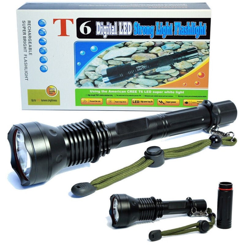foto del prodotto trade shop traesio - torcia lampada led cree t6 ricaricabile tattica impermeabile con prolunga xmlt6 -