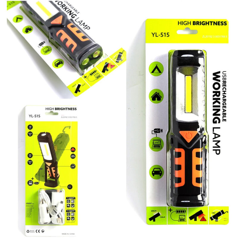 foto del prodotto trade shop traesio torcia lampada portatile ricaricabile led strip cob base orientabile e ganci 