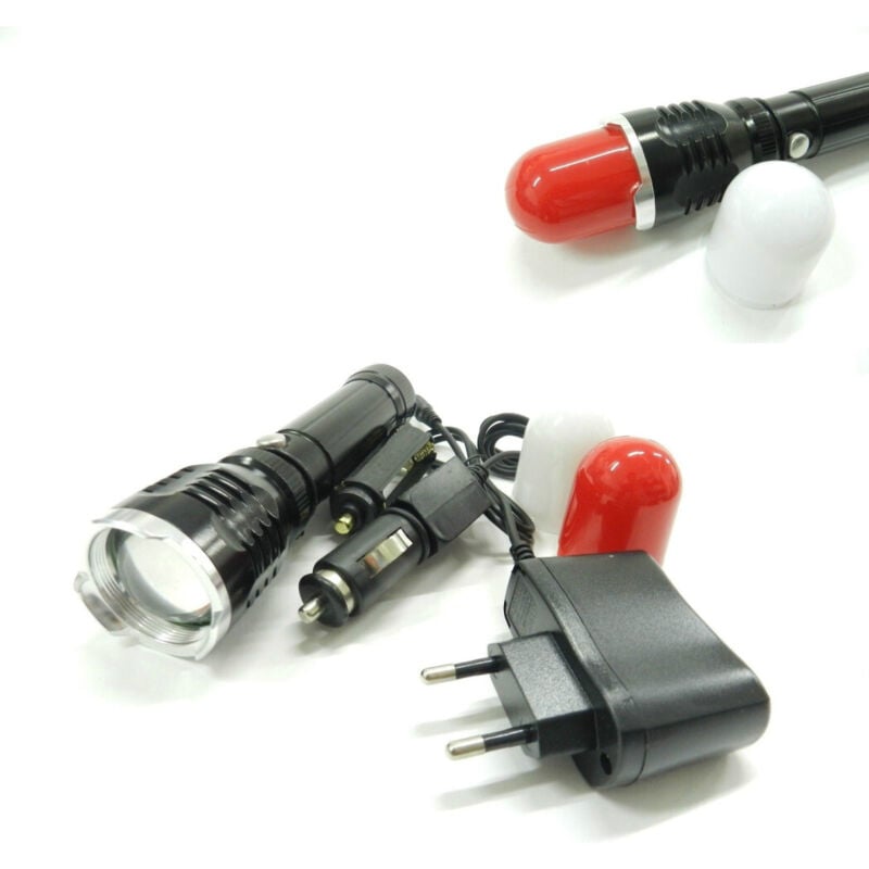 foto del prodotto trade shop traesio - torcia led a luce bianca 800 lmn con segnalatore di emergenza con caricabatterie -