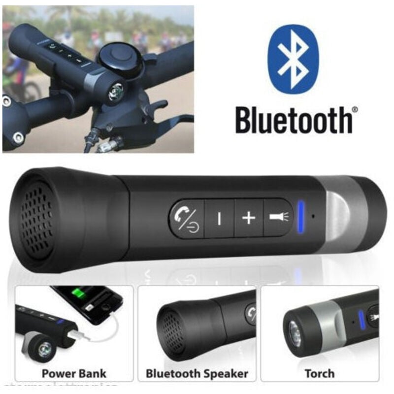 foto del prodotto trade shop traesio torcia multifunzione per bici bicicletta speaker bluetooth vivavoce power bank 