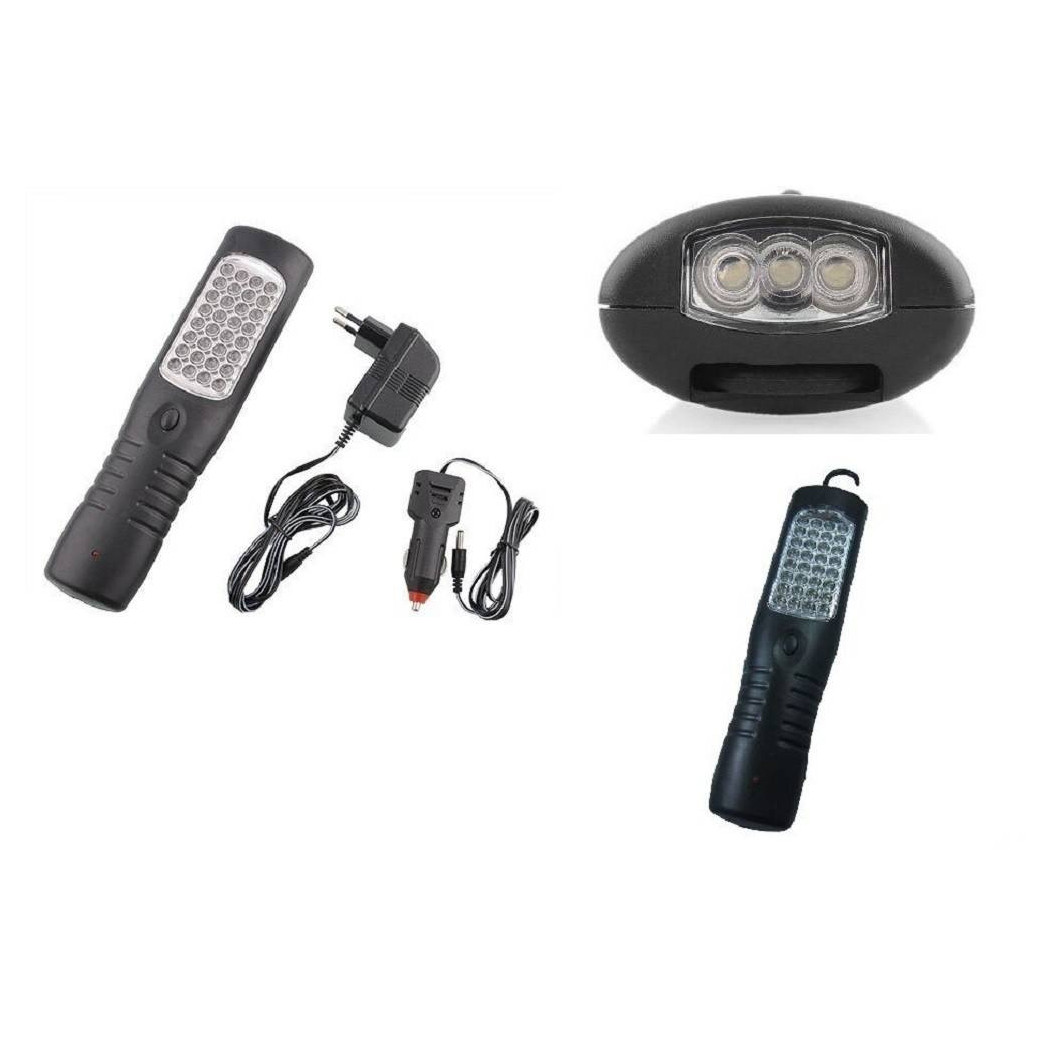 foto del prodotto trade shop traesio torcia portatile lampada emergenza 35 led 3 in 1 calamita gancio ricaricabile 