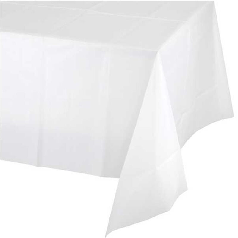 foto del prodotto trade shop traesio tovaglia di plastica per feste party bianca 137x274 cm usa e getta impermeabile 