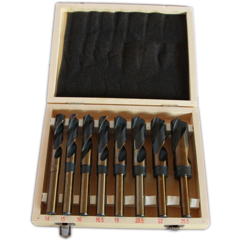 foto del prodotto trade shop traesio trade shop kit set da 8 punte per trapano per forare ferro frese fresa cofanetto in legno 