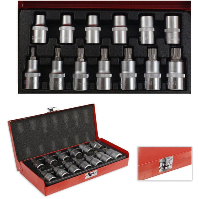 foto del prodotto trade shop traesio trade shop set 13pz bussole boccole chiavi torx inserti maschi e femmina in valigetta crv 