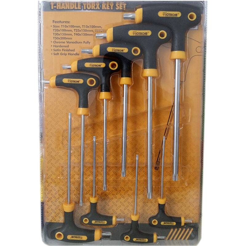 foto del prodotto trade shop traesio trade shop set 9 chiavi chiavini lunghi torx con foro con manico ad elle a t cromo vanadio 